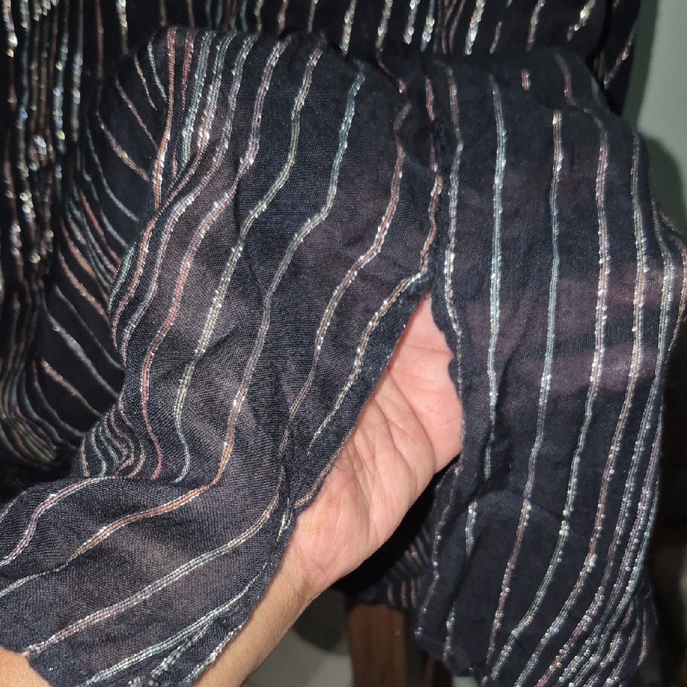 Double Zero Black and Red, Blue & Silver Metallic Striped Blouse. - Picture 4 of 5